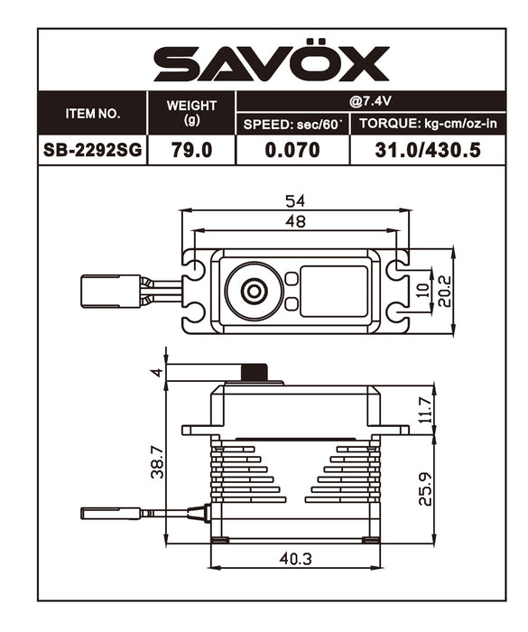 Savox SB-2292SG Monster Performance, Brushless Servo Black Edition
