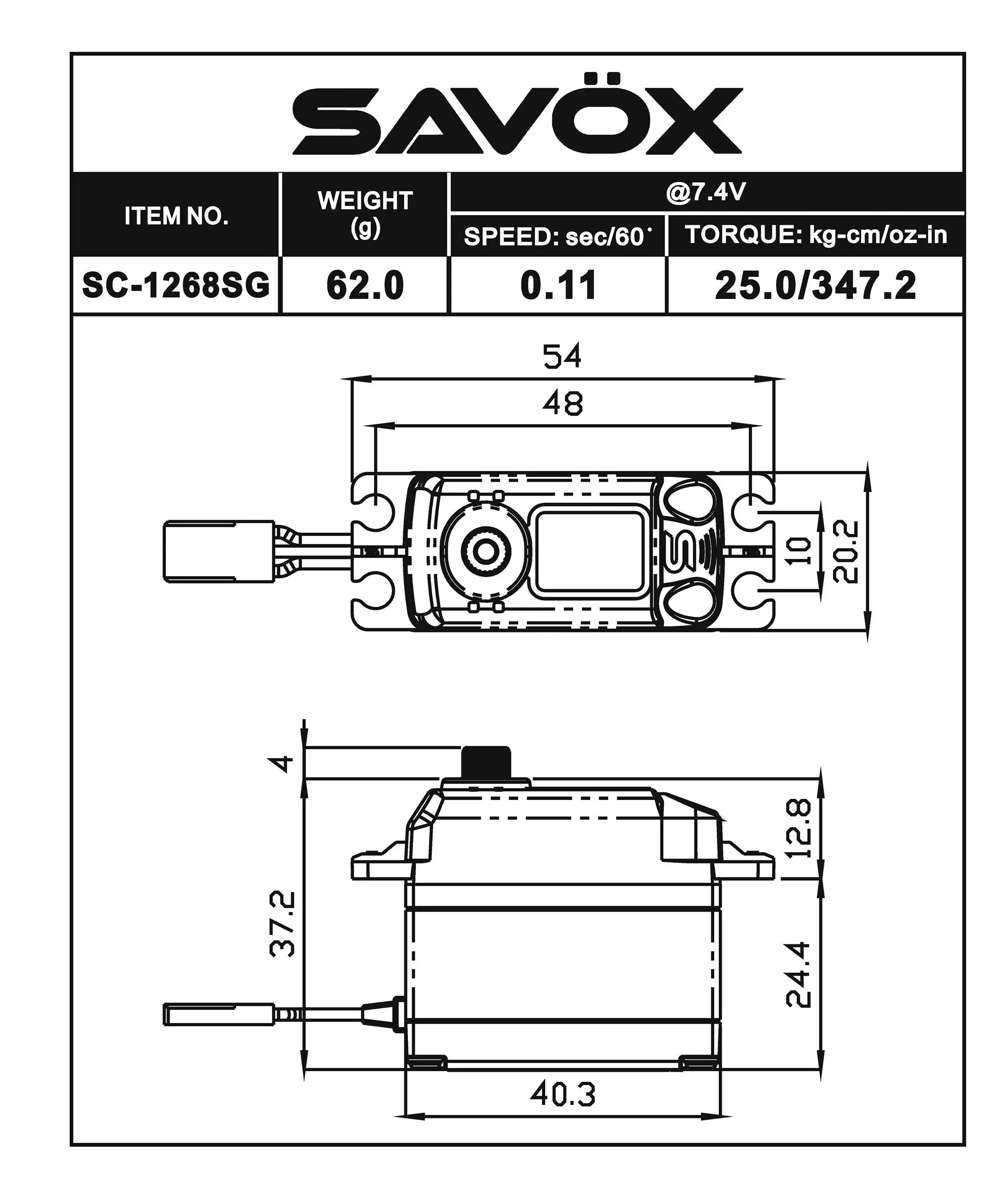 Savox SC-1268SG-BE Black Edition High Torque Digital Servo Savox