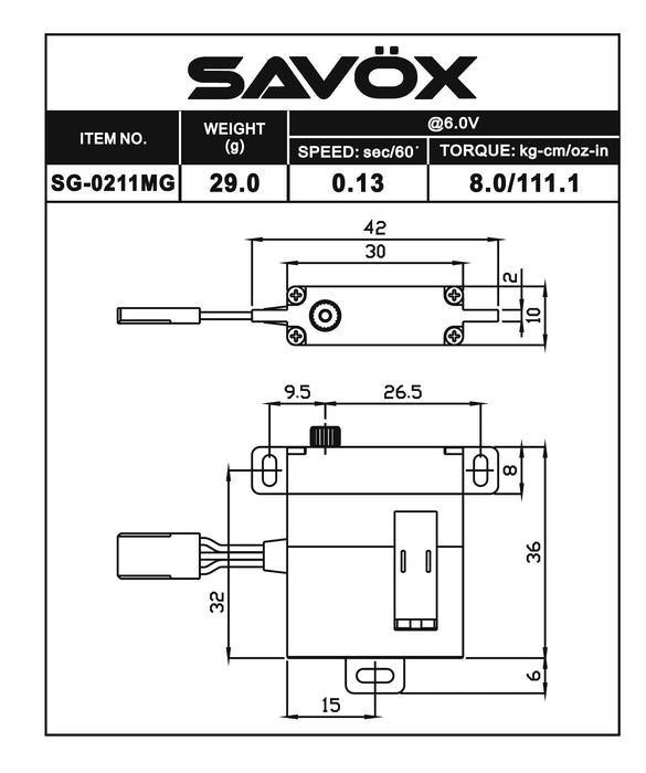Savox SG-0211MG High Torque Metal Case Digital Glider Servo
