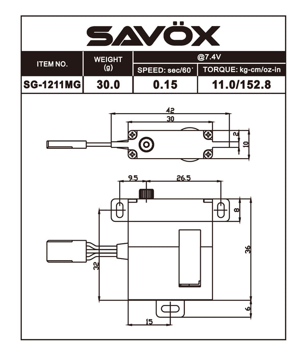 Savox SG-1211MG High Torque High Voltage Metal Case Digital Glider Servo