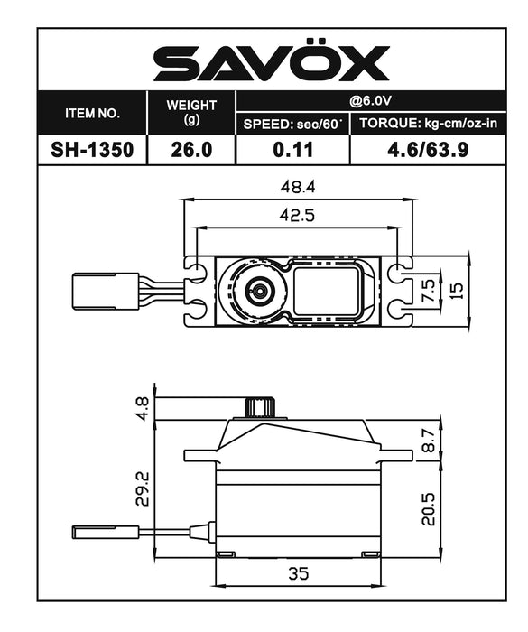 Savox SH-1350 Mini Size Coreless Digital Servo
