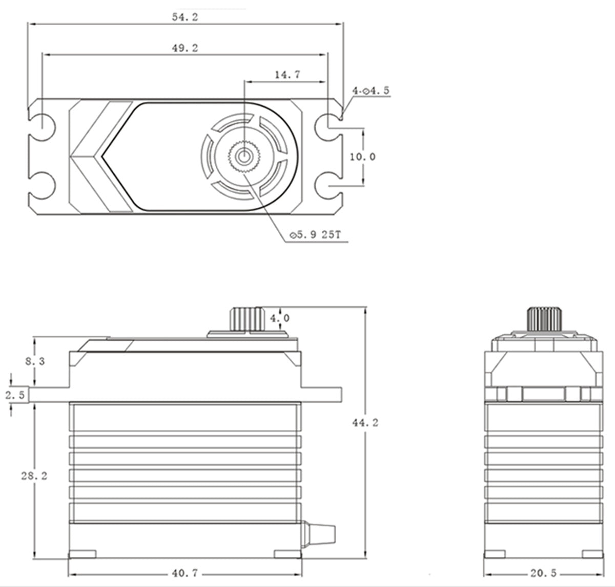 SRT T45 Standard HV Coreless Digital Servo, .13sec / 625.0oz @ 8.4V
