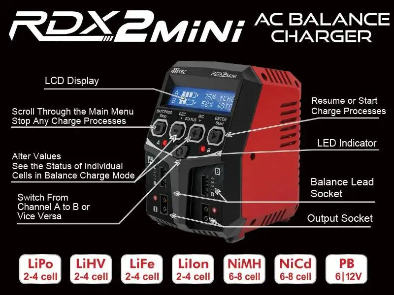 Hitec RDX2 Mini 100W Dual Port AC Charger Hitec RCD USA