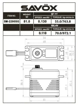 Savox SW-2290SG-BE Waterproof Monster Torque High Voltage, Brushless, Digital Servo Savox