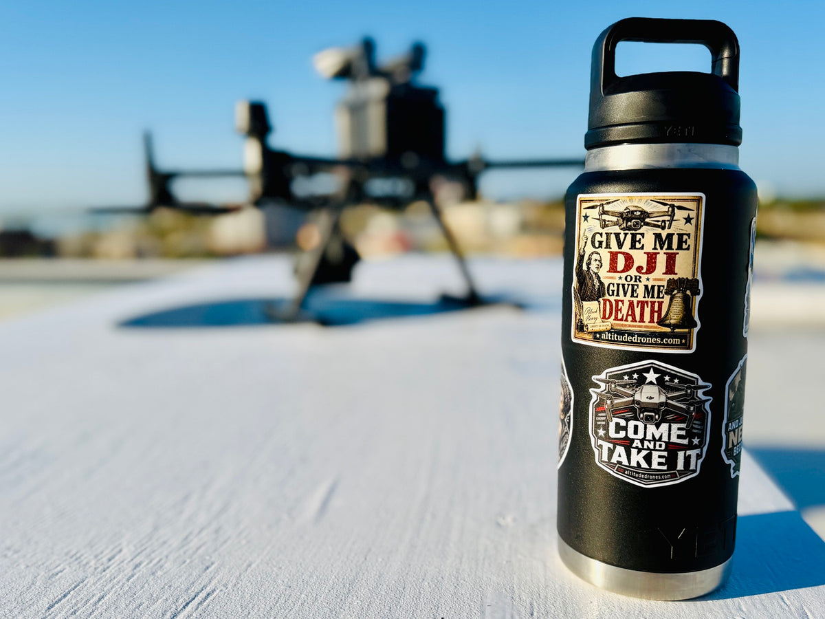 Funny Drone Sticker from Altitude Drones - Give Me DJI or Give Me Death