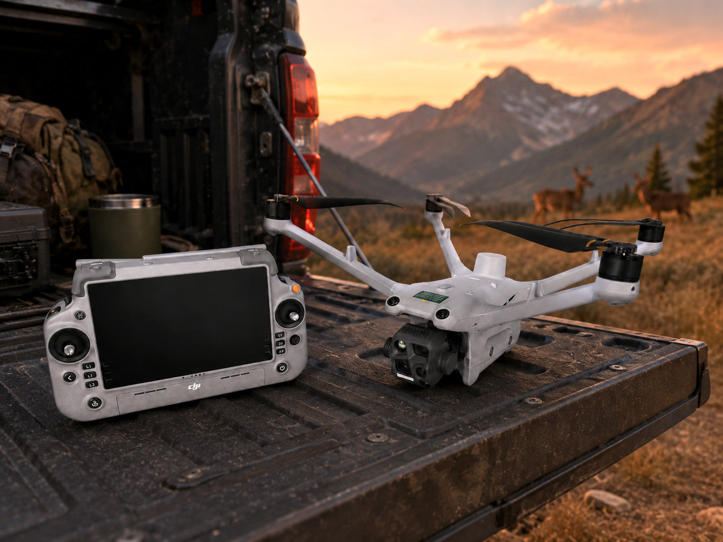 DJI Matrice 4TD thermal deer recovery drone with remote from Altitude Drones showcased in the mountains 