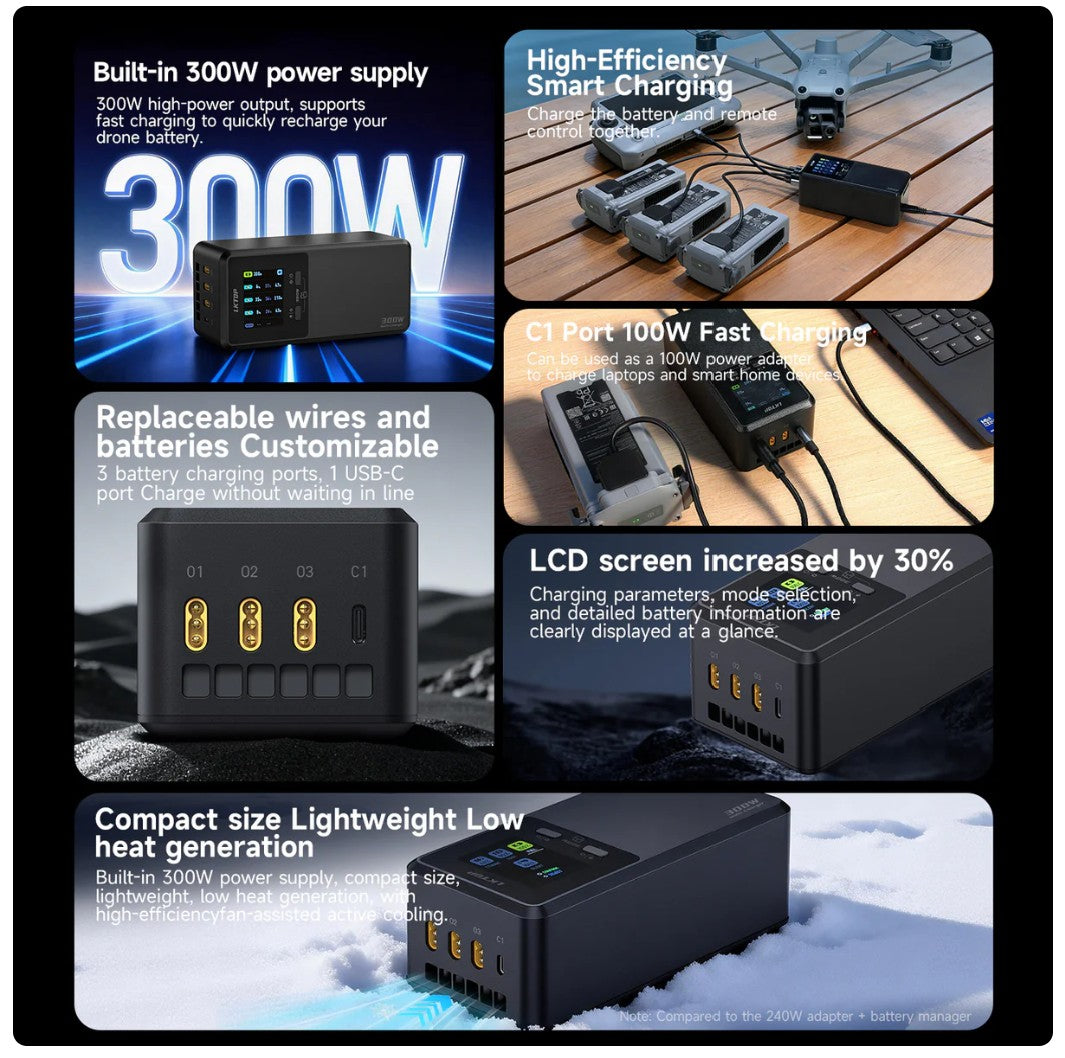 LKTOP 300W Fast Multi-Charger for DJI Matrice 4D/4TD Drones