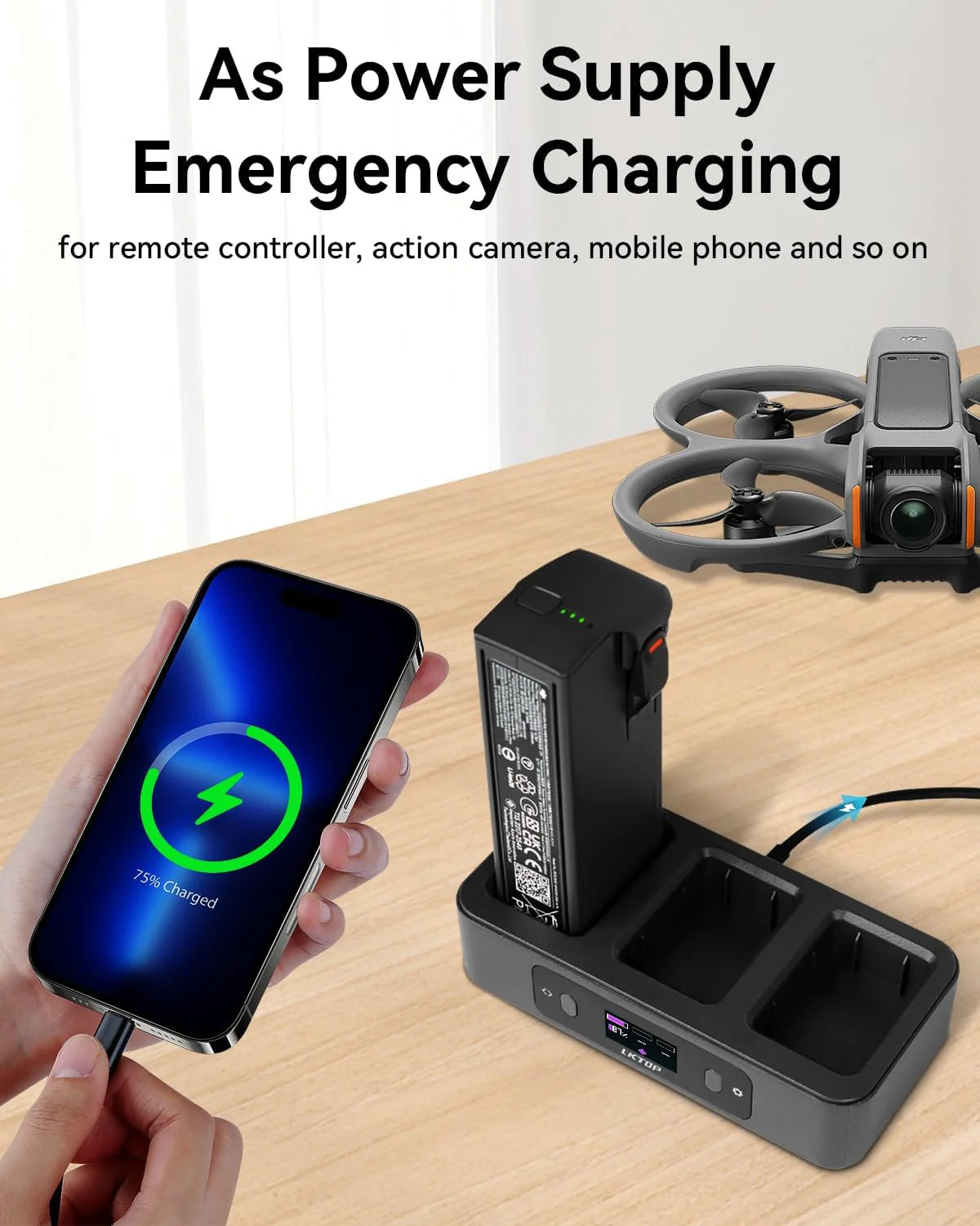 LKTOP 100W Fast Charging Hub/Adapter Combo for DJI Avata 2 Series Drones