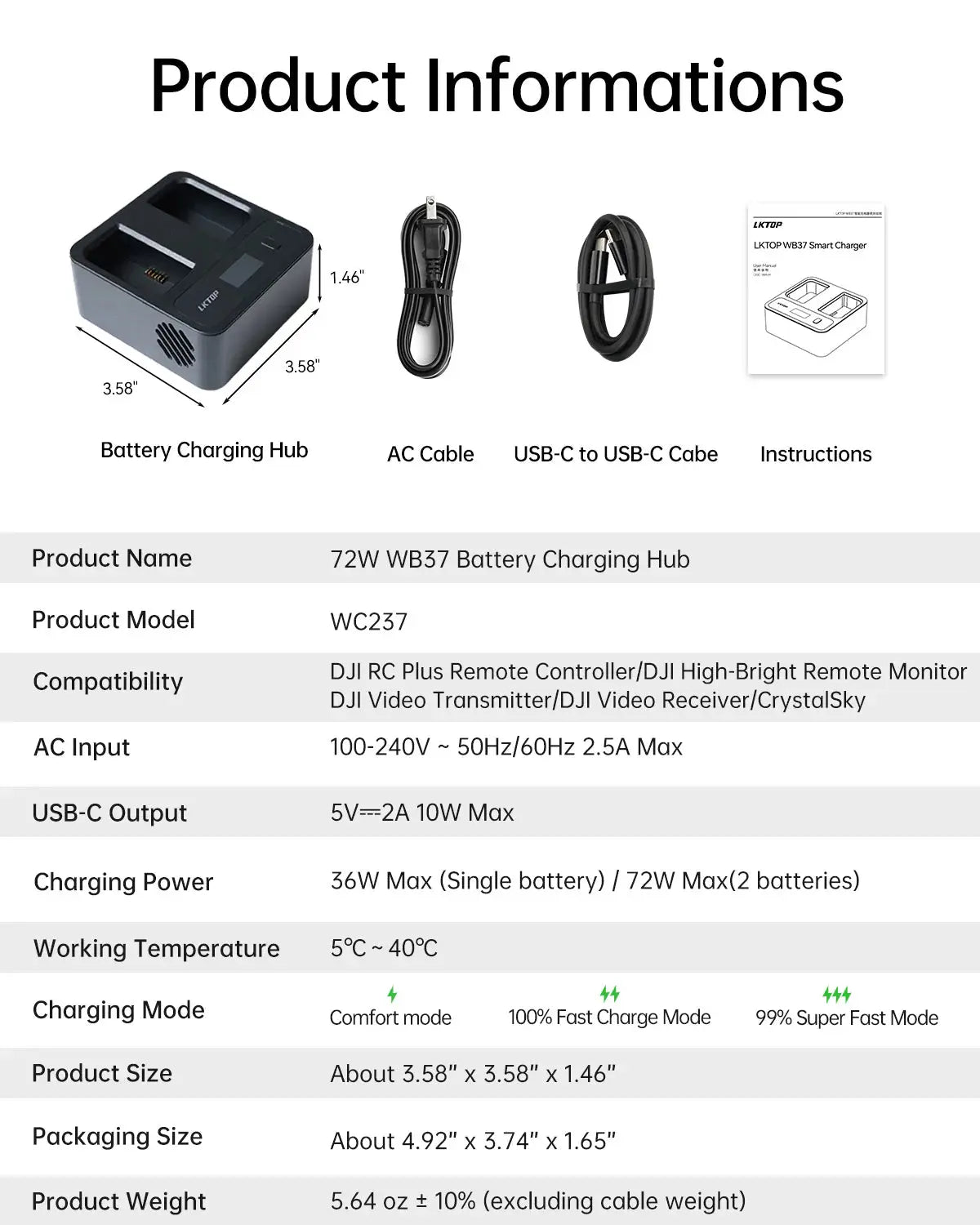 LKTOP Charging Hub for DJI WB37 Battery LKTOP