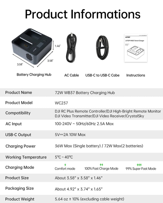LKTOP Charging Hub for DJI WB37 Battery