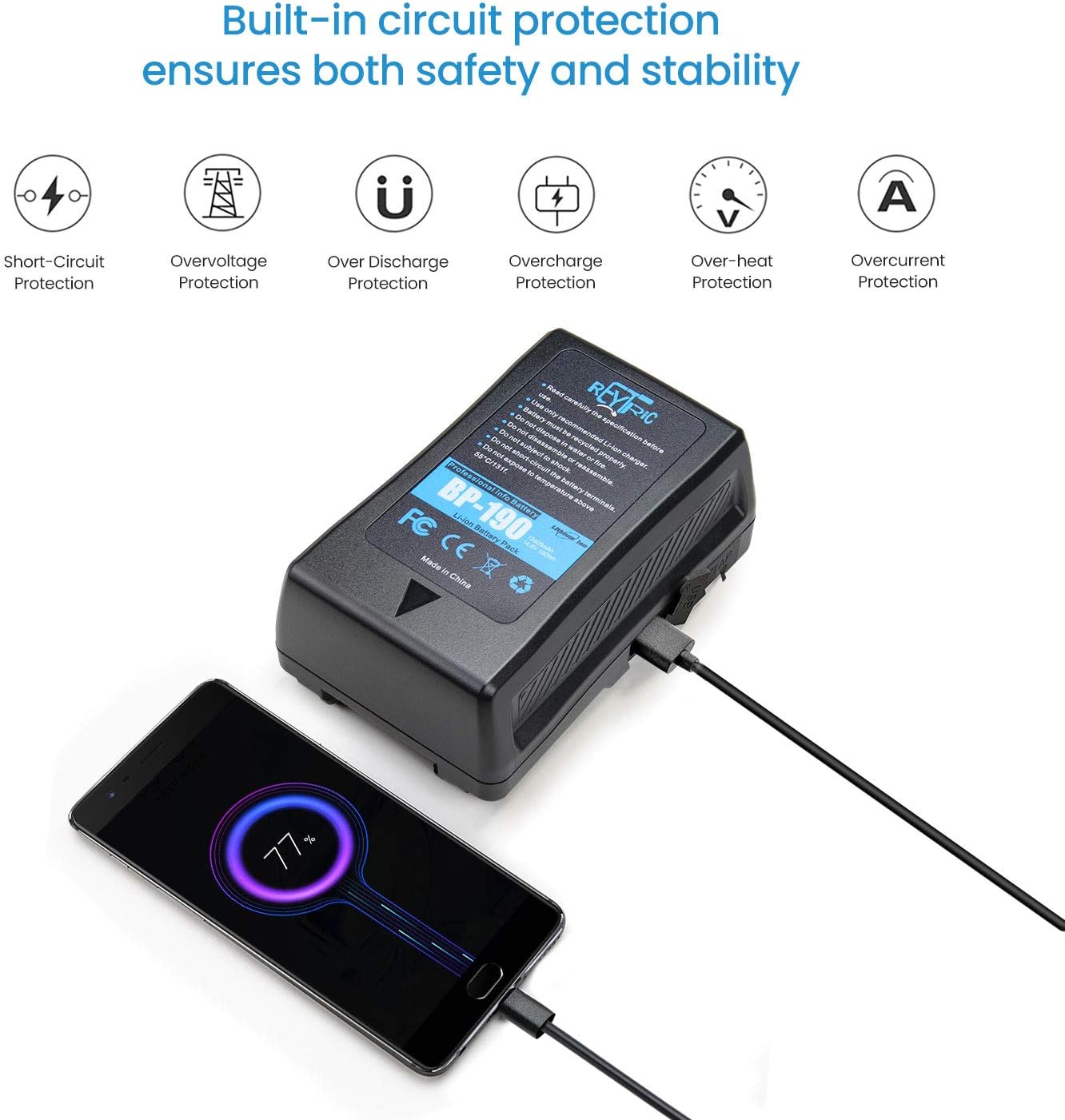 Reytric 190Wh (13400mAh) V-Mount/V-Lock Battery w/ Charger