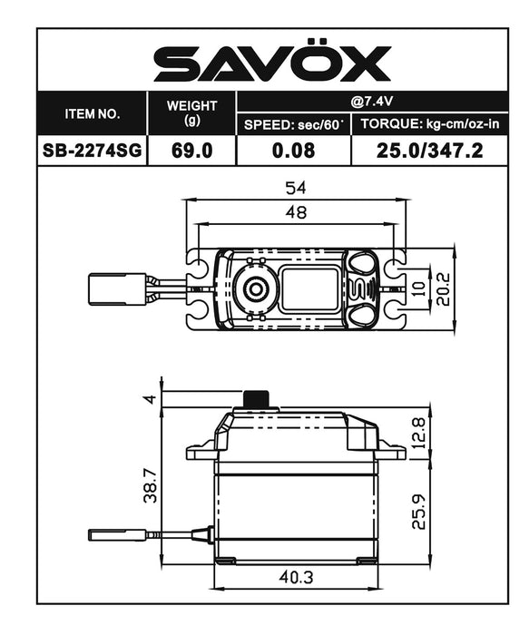 Savox SB2274SG-BE Black Edition High Voltage Brushless Digital Servo