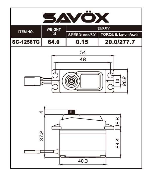 Savox SC-1256TG-BE Black Edition Standard Size Coreless Digital Servo
