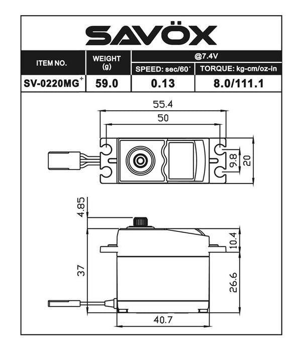 Savox SV0220MGP High Voltage Standard Digital Servo