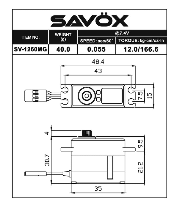Savox SV1260MG Mini Digital High Voltage Aluminum Case Servo