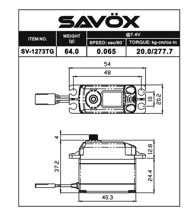 Savox SV1273TGP High Voltage Coreless Digital Servo w/ Soft Start