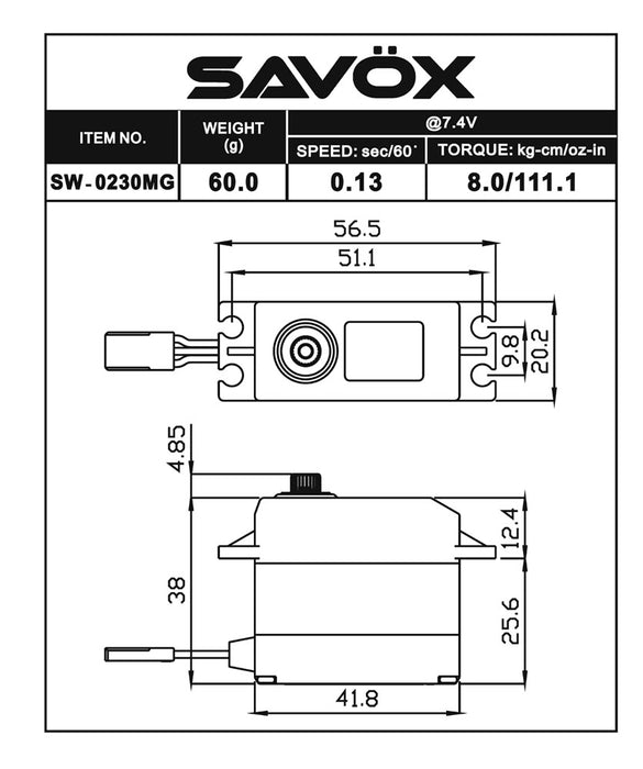 Savox SW-0230MGP Waterproof Standard Digital Servo w/Soft Start