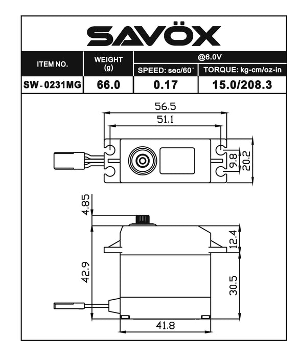 Savox SW-0231MGP Waterproof Standard Digital Servo 0.15sec / 347oz @ 7.4V