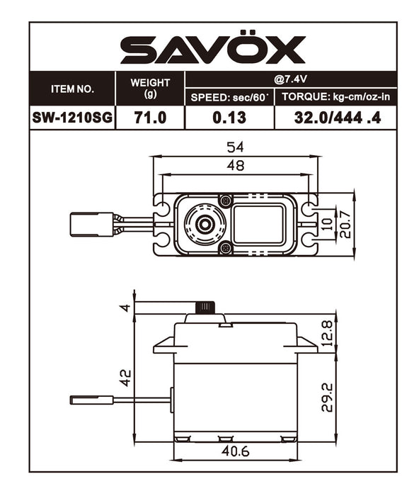 Savox SW-1210SGP-BE Black Edition Waterproof HV Coreless Digital Servo w/ Soft Start