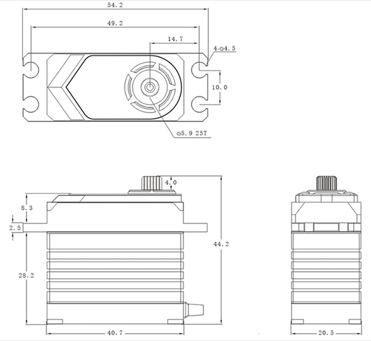 SRT T6S Standard HV Brushless Digital Servo, .085sec / 805.5oz @ 8.4V