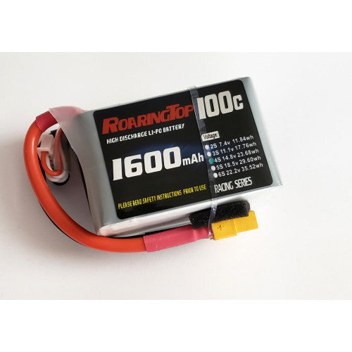 Roaring Top 1600mAh 4s (14.8v) 100C Lipo Battery (XT60)