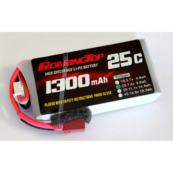 Roaring Top 1300mAh 2s (7.4v) 25c Lipo Battery - Altitude Hobbies