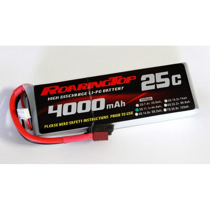 Roaring Top 4000mAh 3s (11.1v) 25C Lipo Battery - Altitude Hobbies