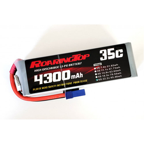 Roaring Top 4300mAh 6s (22.2v) 35C Lipo Battery (EC5)