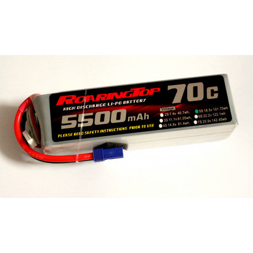 Roaring Top 5500mAh 5s (18.5v) 70C Lipo Battery (EC5)