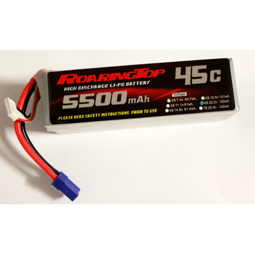 Roaring Top 5500mAh 6s (22.2v) 45C Lipo Battery (EC5)